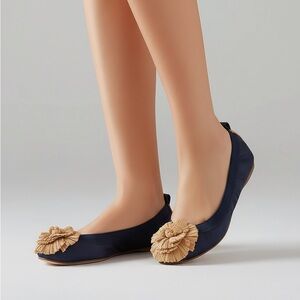 CHANEL dark blue elastic flats 7.5 cruise collection